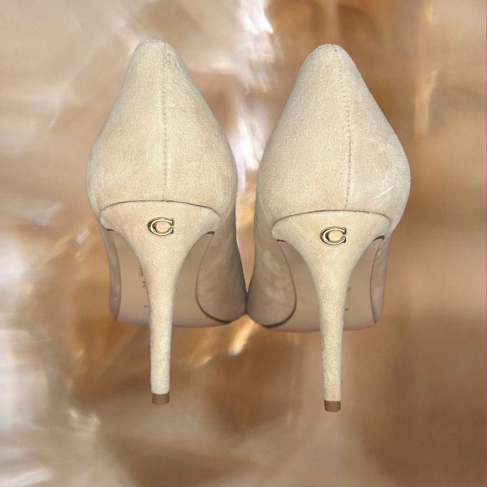 Coach Beige Suede Pointed Toe Heels | Nude Classic Pumps - Picture 3 of 4